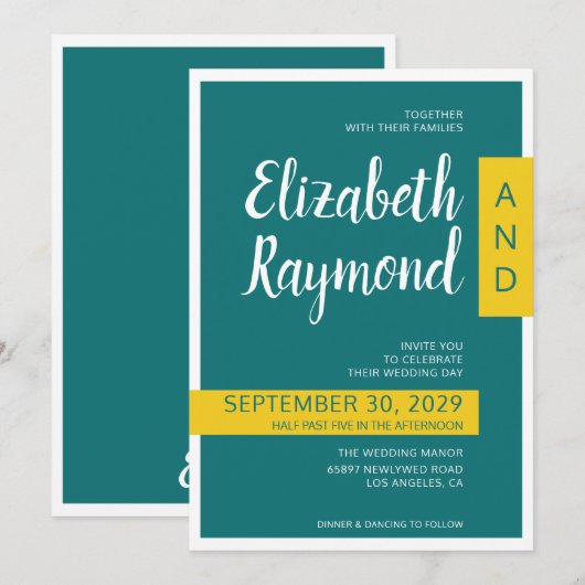Moderne, hedendaagse groene en gele minimale bruil kaart (Voorkant / Achterkant)
