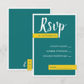 Moderne Hedendaagse groene & gele trouw minimalist RSVP Kaartje (Voorkant / Achterkant)