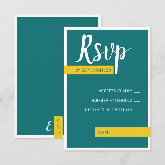 Moderne Hedendaagse groene & gele trouw minimalist RSVP Kaartje (Voorkant / Achterkant)