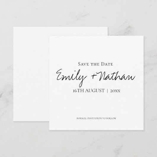 Moderne hedendaagse klassieke zwarte bruiloft save the date (Voorkant / Achterkant)