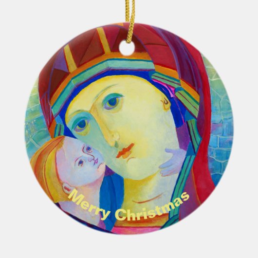 Moderne hedendaagse Maagd Mary Onze dame en Kind Keramisch Ornament (Voorkant)