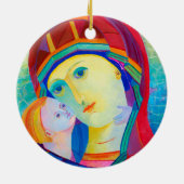 Moderne hedendaagse Maagd Mary Onze dame en Kind Keramisch Ornament (Achterkant)