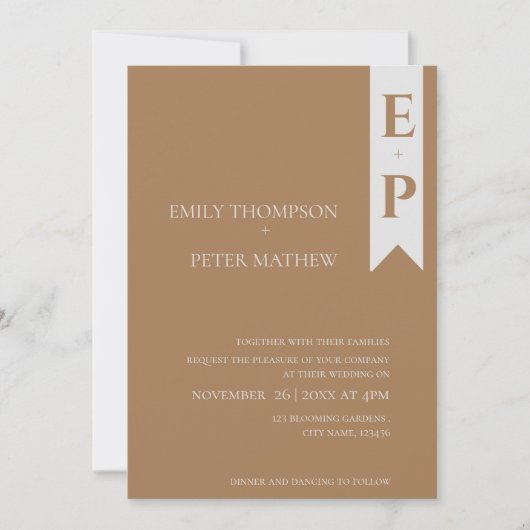 Moderne hedendaagse minimalistische monogram bruil kaart (Voorkant)