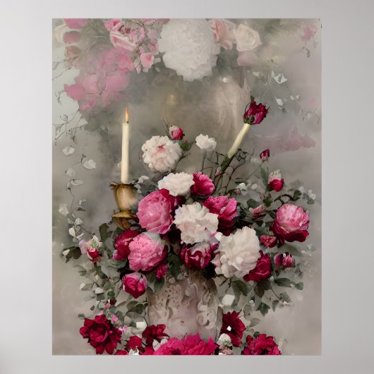 Moderne, hedendaagse rode roze bloemen bloemen poster (Voorkant)