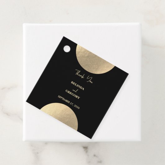 Moderne hedendaagse zwarte en gouden Abstracte bru Bedankjes Labels (In situ)