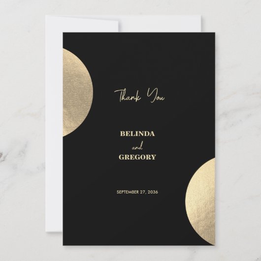 Moderne hedendaagse zwarte en gouden Abstracte bru Bedankkaart (Voorkant)