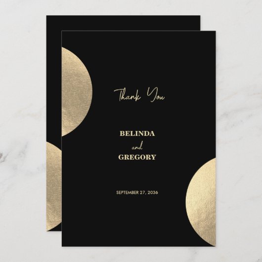 Moderne hedendaagse zwarte en gouden Abstracte bru Bedankkaart (Voorkant / Achterkant)