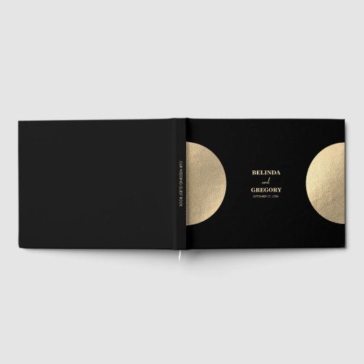 Moderne hedendaagse zwarte en gouden Abstracte bru Gastenboek (Volledig)