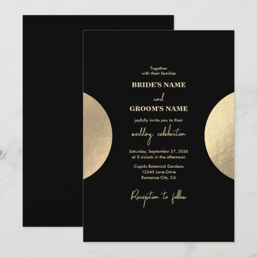 Moderne hedendaagse zwarte en gouden Abstracte bru Kaart (Voorkant / Achterkant)