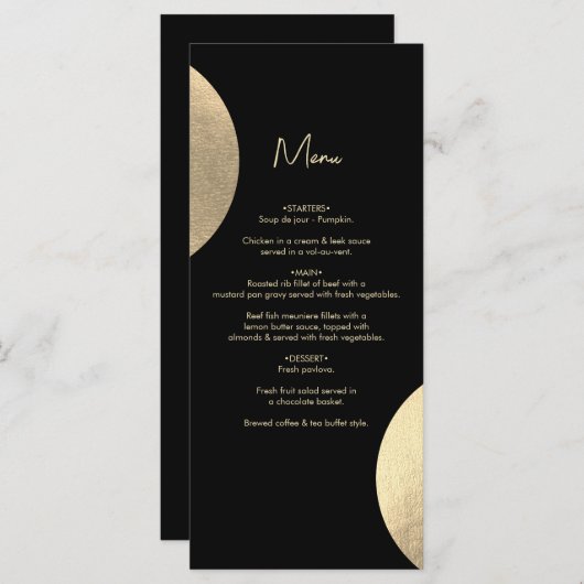 Moderne hedendaagse zwarte en gouden Abstracte bru Menu (Voorkant / Achterkant)