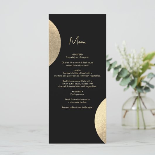 Moderne hedendaagse zwarte en gouden Abstracte bru Menu (Staand voorkant)