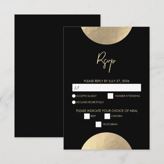 Moderne hedendaagse zwarte en gouden Abstracte bru RSVP Kaartje (Voorkant / Achterkant)