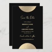 Moderne hedendaagse zwarte en gouden Abstracte bru Save The Date (Voorkant / Achterkant)