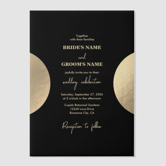 Moderne hedendaagse zwarte en gouden Abstracte bru Vellum Uitnodigingen (Voorkant)