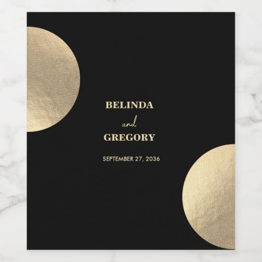 Moderne hedendaagse zwarte en gouden Abstracte bru Wijn Etiket (Enkel label)