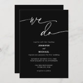 Moderne hedendaagse zwarte en witte bruiloft invit kaart (Voorkant / Achterkant)
