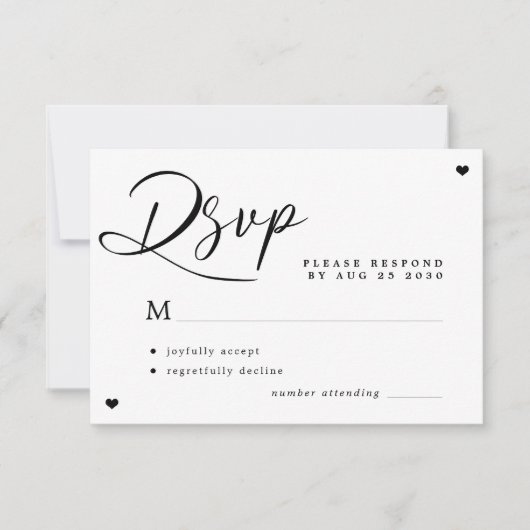 Moderne hedendaagse zwarte en witte bruiloft RSVP kaartje (Voorkant)