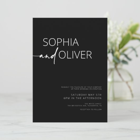 Moderne hedendaagse zwarte en witte bruiloften kaart (Staand voorkant)