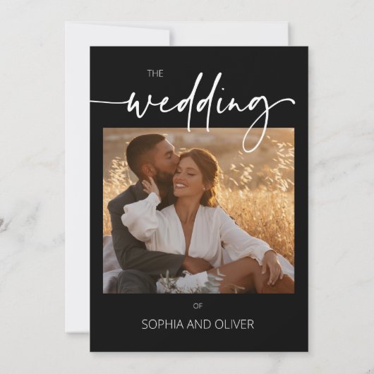 Moderne hedendaagse zwarte en witte bruiloften kaart (Achterkant)