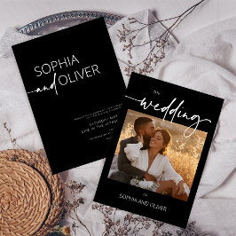 Moderne hedendaagse zwarte en witte bruiloften kaart