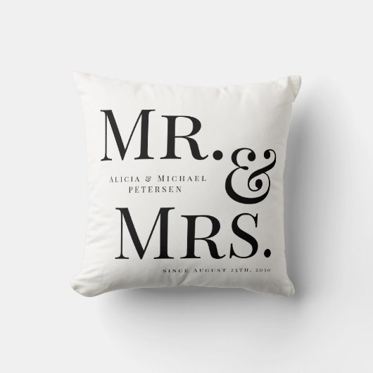 Moderne heer en mevrouw aangepaste naam zwart en w kussen (Voorkant)