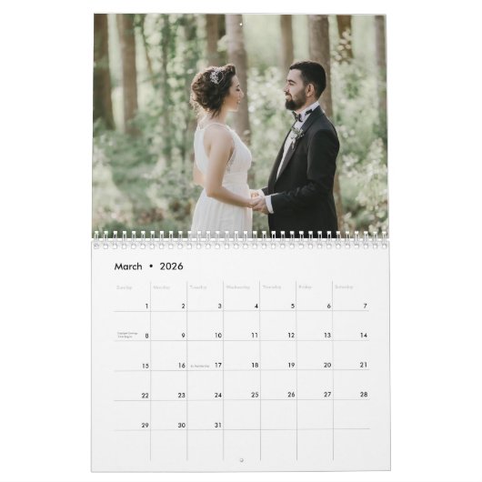Moderne heer en mevrouw koppel gouden bloemenfoto kalender (Mar 2026)