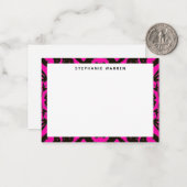Moderne Heet Roze Decoratieve Rand Notitiekaartje (Voorkant / Achterkant in situ)