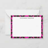 Moderne Heet Roze Decoratieve Rand Notitiekaartje (Voorkant)
