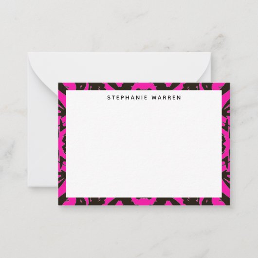 Moderne Heet Roze Decoratieve Rand Notitiekaartje (Voorkant)