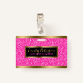 Moderne Heet Roze Faux Glitter Gouden Accenten Badge (Achterkant met clip)