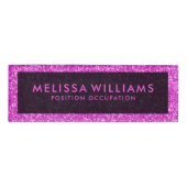 Moderne Heet Roze Faux Glitter Naambadge (Voorkant)