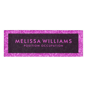 Moderne Heet Roze Faux Glitter Naambadge