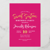 Moderne Heet Roze Goud Foto Zoet 16 Zestien Folie Uitnodiging (Voorkant)