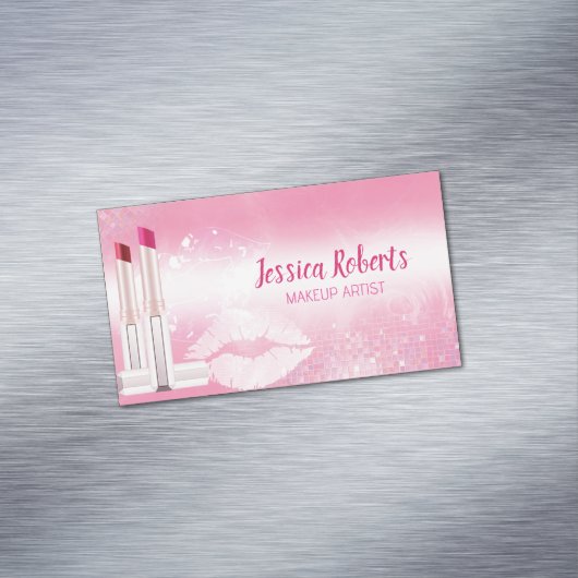 Moderne Heet Roze Lippen Make-up Artiest Magnetisch Visitekaartje (Voorbeeld)
