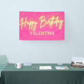 Moderne Heet Roze Neon Glow Gelukkig Verjaardagsfe Spandoek (Beurs)