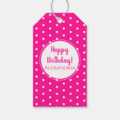 Moderne Heet Roze Polka Dots Gelukkige Verjaardag Cadeaulabel (Achterkant)