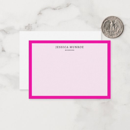 Moderne Heet Roze Rand Gepersonaliseerd Notitiekaartje (Voorkant / Achterkant in situ)