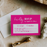 Moderne Heet Roze Vette Bruiloft RSVP Behuizing Ka Informatiekaartje<br><div class="desc">Dit is een gewaagde, moderne bruiloft RSVP-kaart met een prachtig kalligrafie lettertype en een hete roze achtergrond. Alle kleuren zijn bewerkbaar. // Voor overeenkomende design, zoek "FALLON" in de Sincerely By Nicole Zazzle winkel. * Als u van dit ontwerp houdt maar het niet beschikbaar voor iets ziet u zoekt, gelieve...</div>