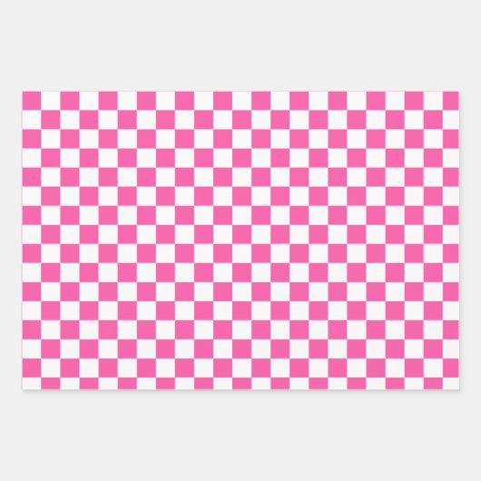 Moderne Heet Roze Wit Geruit Inpakpapier Vel (Voorkant 3)