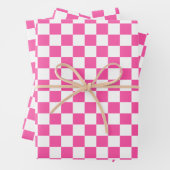 Moderne Heet Roze Wit Geruit Inpakpapier Vel (In situ)