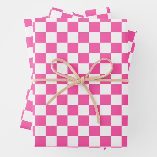 Moderne Heet Roze Wit Geruit Inpakpapier Vel (In situ)