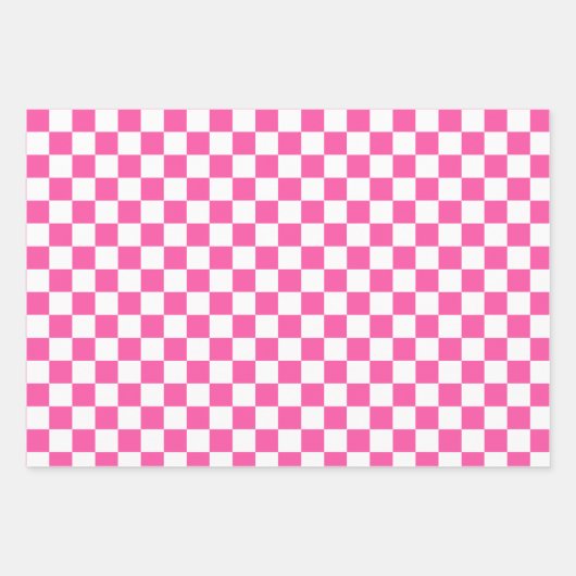 Moderne Heet Roze Wit Geruit Inpakpapier Vel (Voorkant)