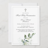 Moderne Heilige Communie Eucalyptus Greenery Kaart (Voorkant)