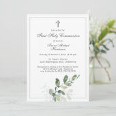 Moderne Heilige Communie Eucalyptus Greenery Kaart (Staand voorkant)