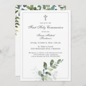 Moderne Heilige Communie Eucalyptus Greenery Kaart (Voorkant / Achterkant)