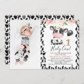 Moderne Heilige Koe Roze Bloemen 1e Verjaardag Kaart (Voorkant / Achterkant)