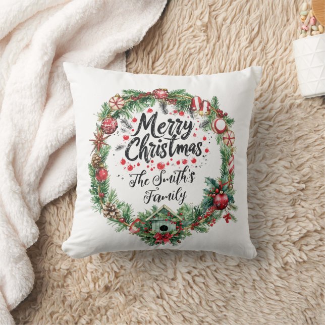 Moderne Heilige Krans en Script | vrolijk kerstfee Kussen (Deken)