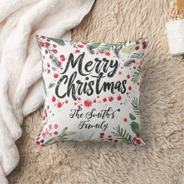 Moderne Heilige Krans en Script | vrolijk kerstfee Kussen (Deken)