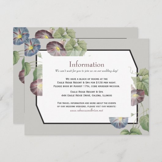 Moderne Heirloom Morning Glory Bruiloft Informatie Informatiekaartje (Voorkant / Achterkant)