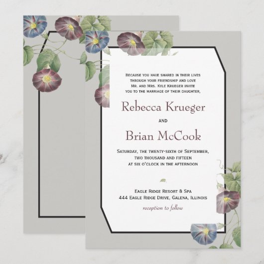 Moderne Heirloom Morning Glory Bruiloft uitnodigin Kaart (Voorkant / Achterkant)